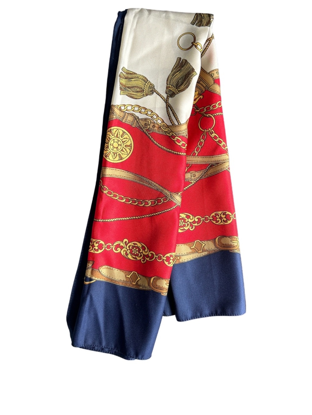 Silk Navy, Red & Cream Chain Print Scarf Wrap